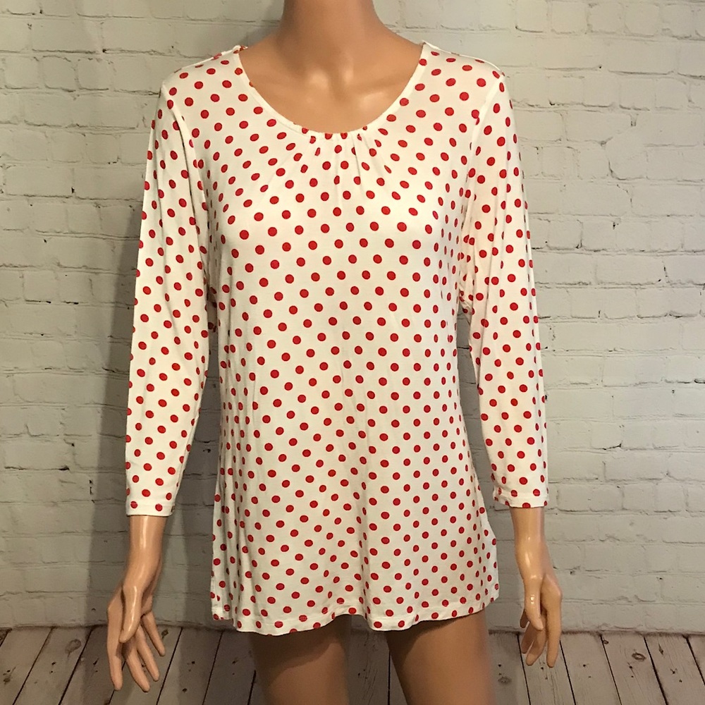D & co white & red polka dotted long sleeve top size xs